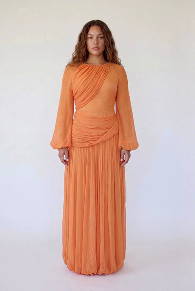 Orange Ruched Balloon Dress