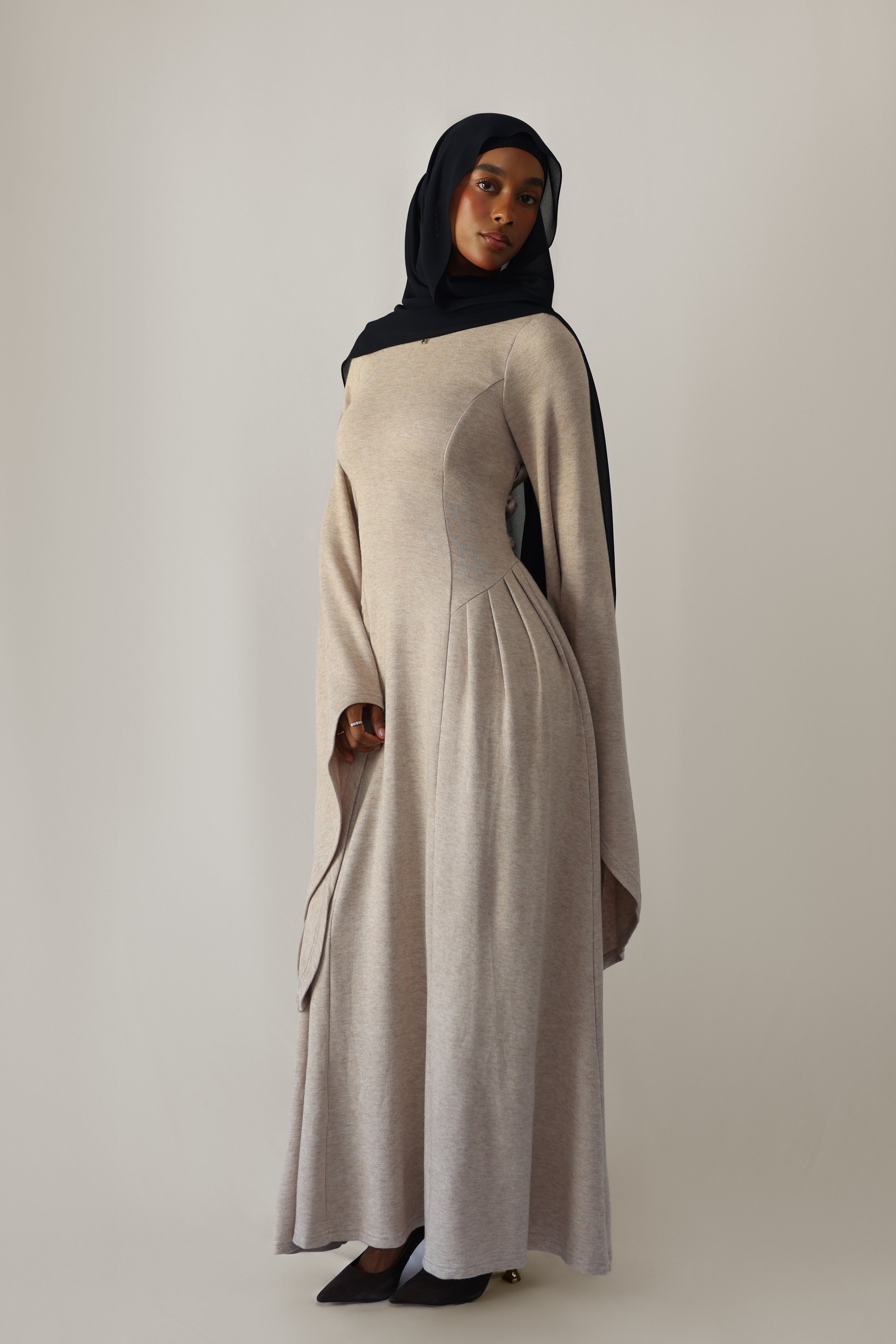princess abaya dress White Chiffon Princess Dress Abaya with Lantern Sleeves