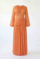 Orange Ruched Balloon Dress
