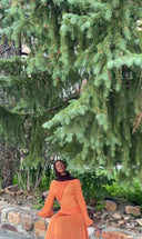 Orange Ruched Balloon Dress